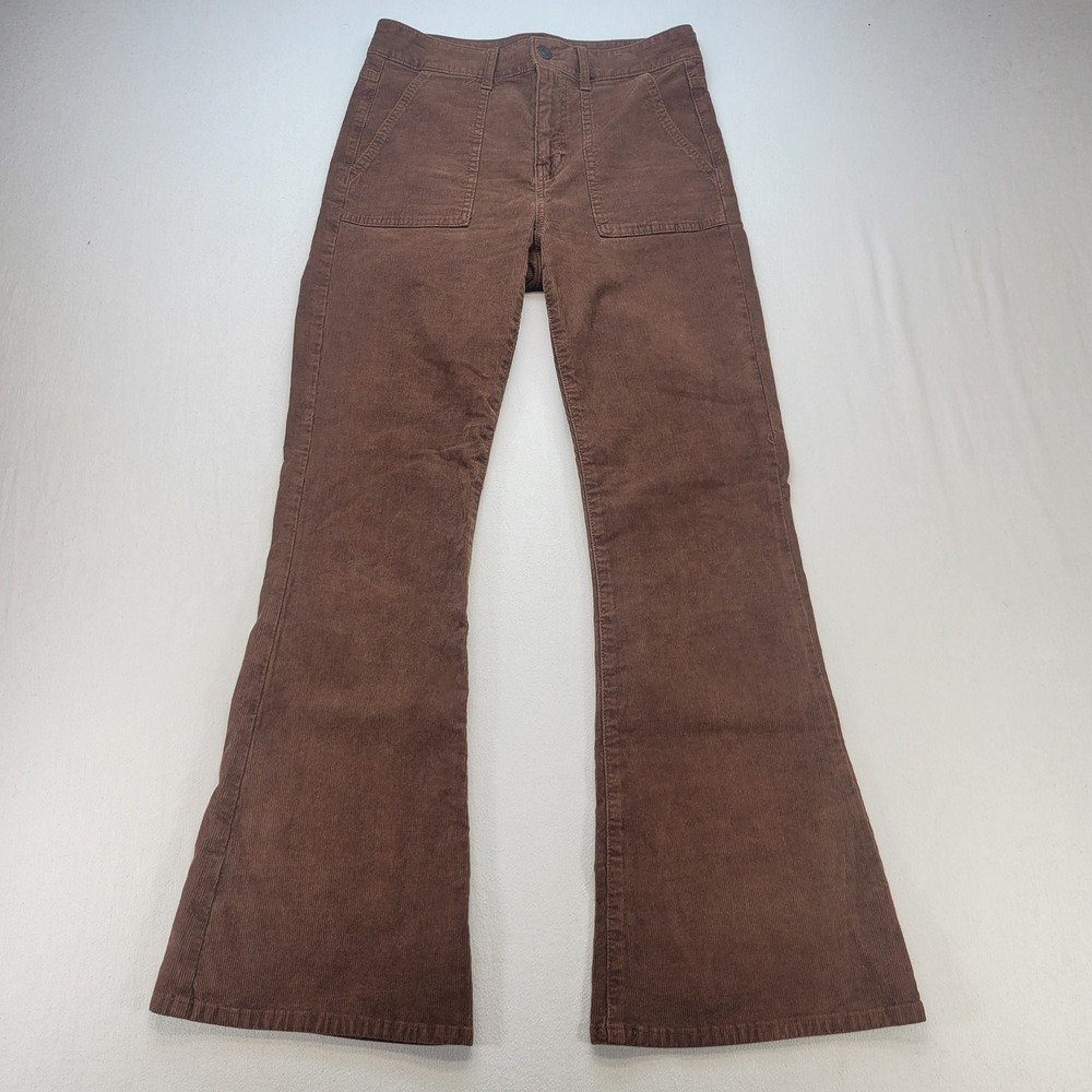 American Eagle Corduroy Pants Womens 6 Brown Super Hi-Rise Flare Stretch